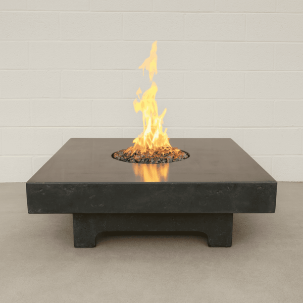 Quadra rectangular gas fire pit table in modern concrete finish