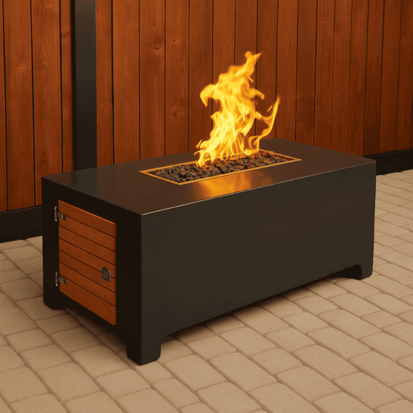GFRC rectangular fire table for natural gas or propane outdoor use