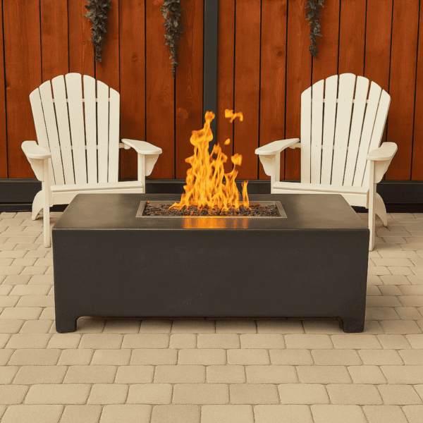 Rectangular natural gas fire pit table with premium GFRC finish