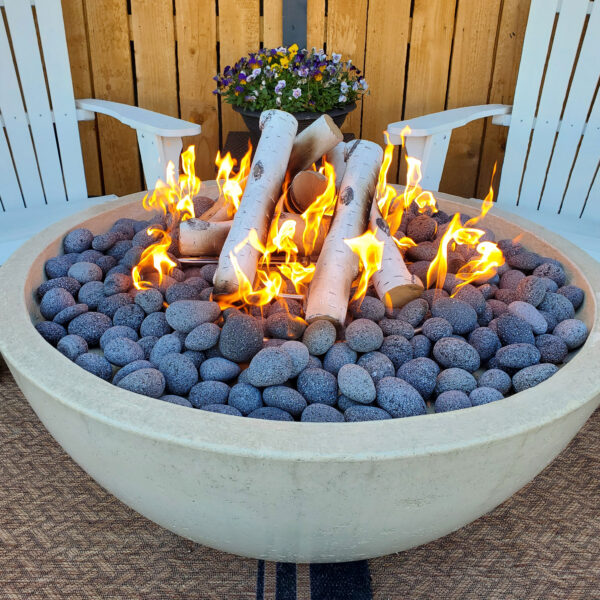 Zen Fire Bowl with a Minimalist Design and Durable GFRC Construction for Outdoor Spaces.