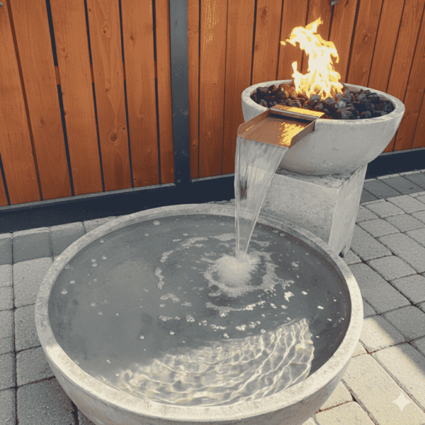 Modern Fire and Water Fountain – Round Propane or Natural Gas Bowls