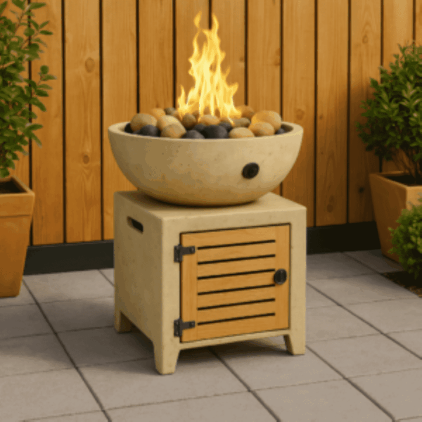 Modern Fire Pillar with Round Wok Fire Bowl – Propane or Natural Gas