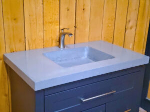 Rounded rectangle concrete vanity sink with smooth curved edges by Castin Crete Designs