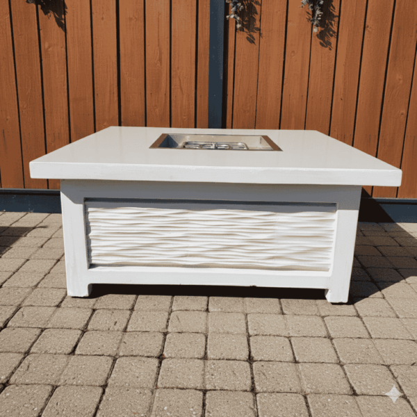 Concrete fire feature creating a warm focal point outdoors.
