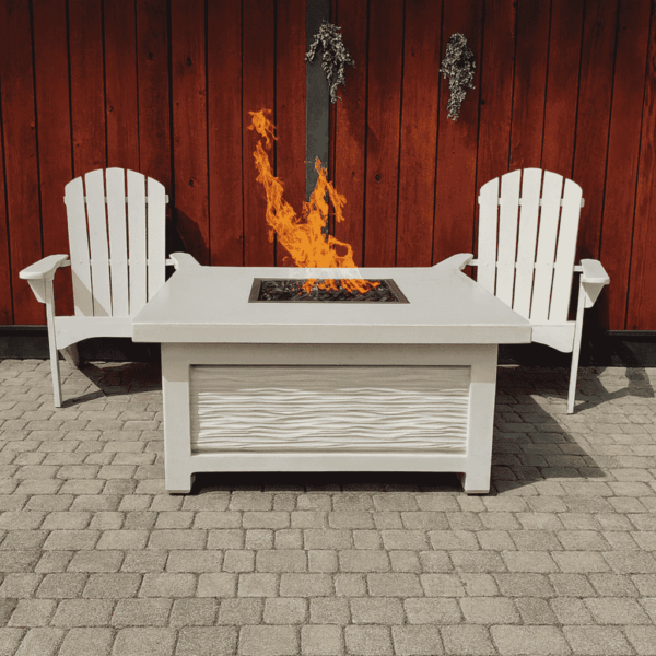 Modern square propane fire pit table, Coastal Flow handcrafted GFRC concrete