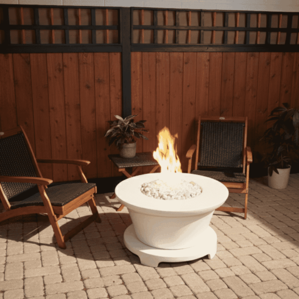 Granada round propane fire table in handcrafted GFRC concrete finish