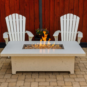 Harmony rectangular fire table in GFRC concrete with propane and natural gas options