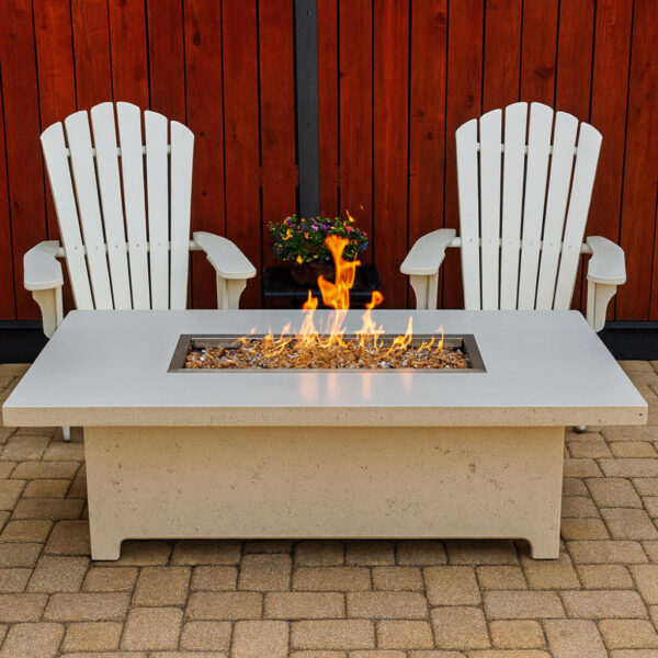 Harmony rectangular fire table in GFRC concrete with propane and natural gas options