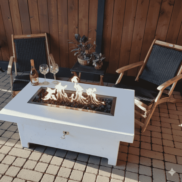 Outdoor Harmony rectangular gas fire pit table, modern GFRC build
