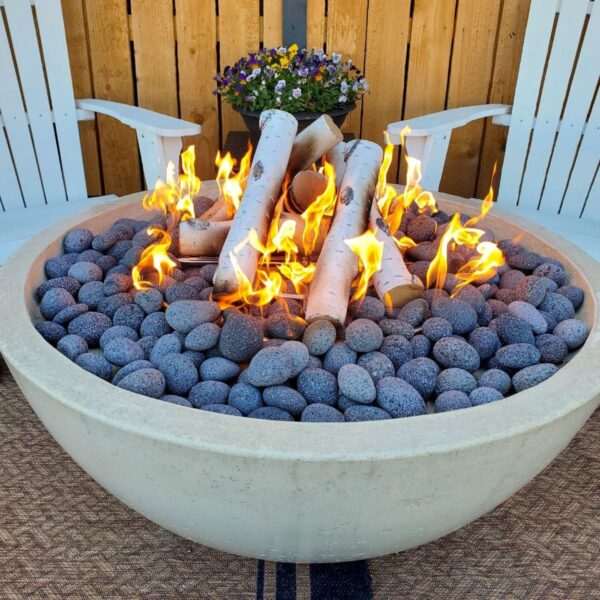Zen Bowl custom-colored round concrete fire bowl, propane and natural gas.