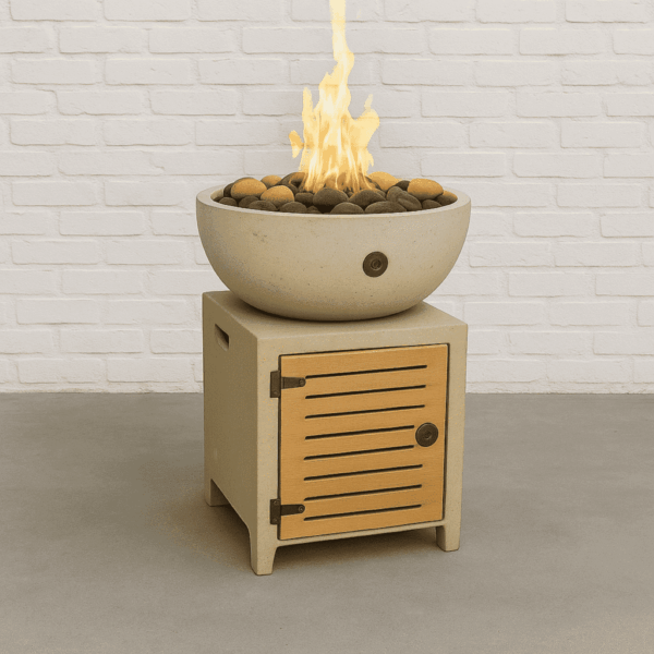 Wok Fire Pillar round concrete fire column, propane and natural gas centerpiece.
