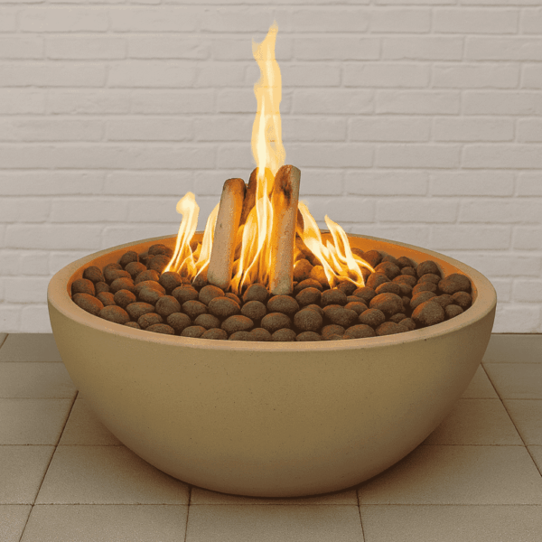 Zen Bowl architectural-grade round concrete fire bowl, propane and natural gas.