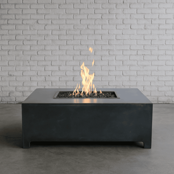 Modern rectangular propane fire table, handcrafted GFRC with custom finishes