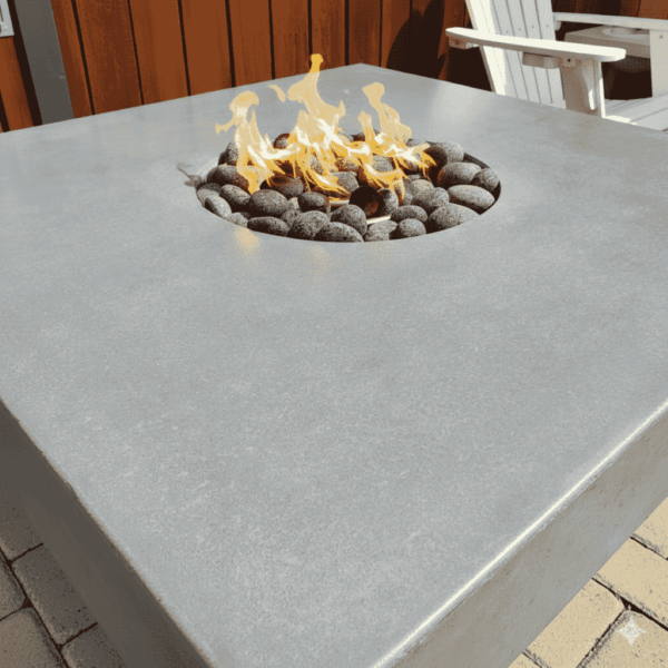 Modern Quadra rectangular propane fire pit table, handcrafted GFRC