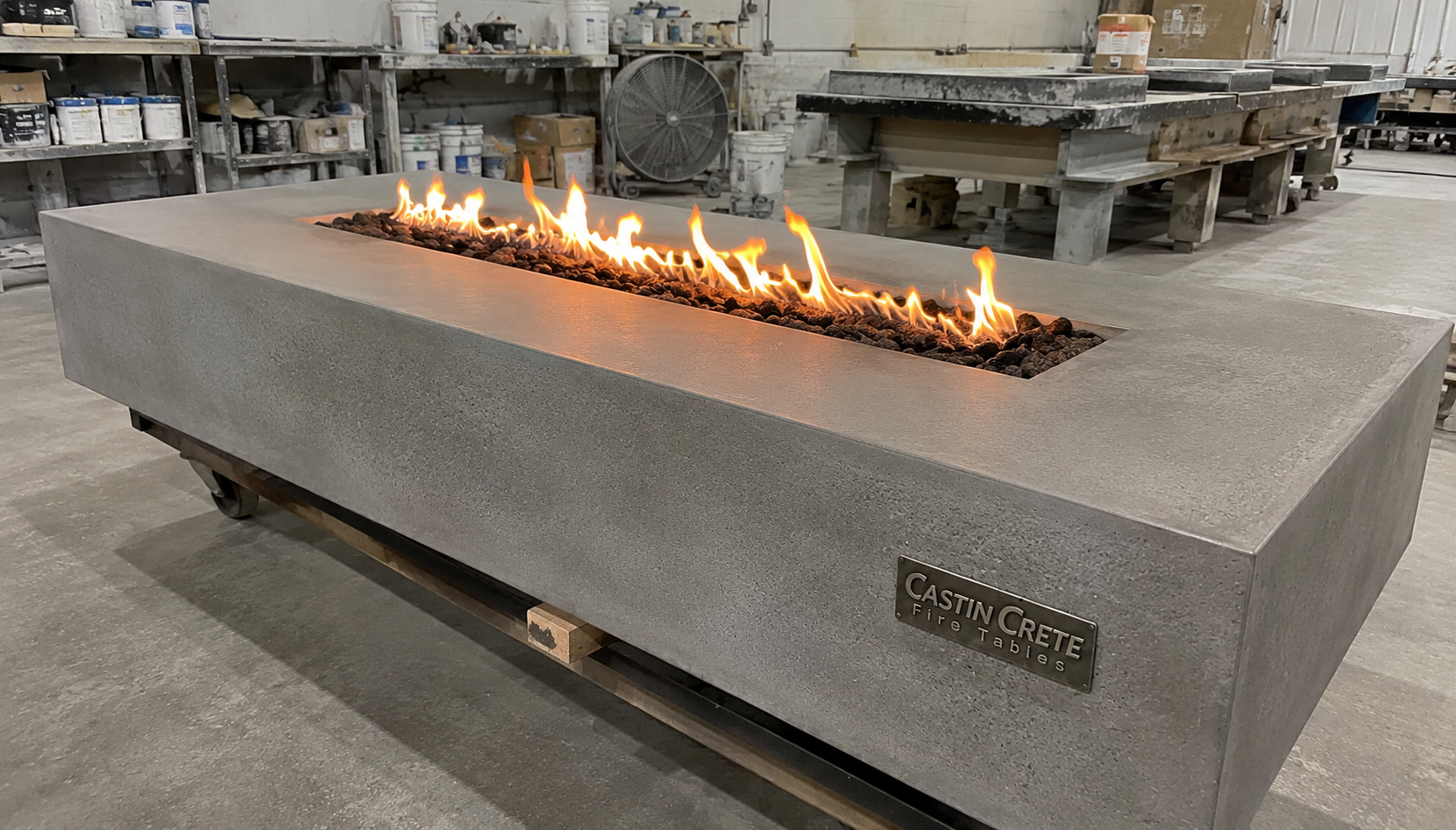 CastinCrete GFRC concrete fire table — hand built in Hartland, WI studio