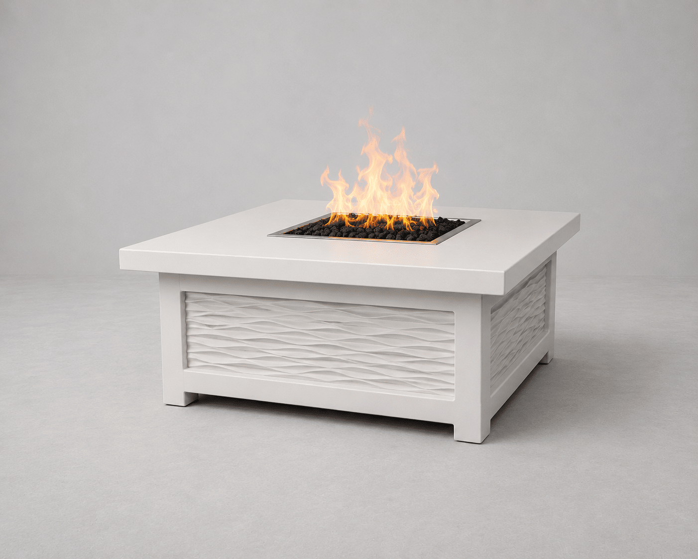 Coastal Flow GFRC concrete fire table by Castin Crete Designs — smooth contoured form for modern outdoor living